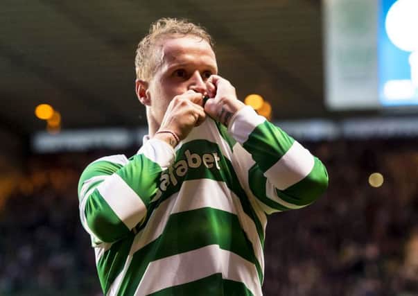Celtic's Leigh Griffiths celebrates after he scores a penalty and puts his side into the lead. Picture: SNS Group
