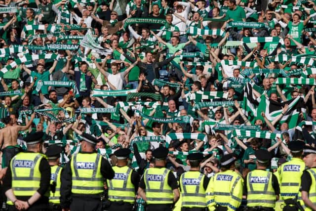 Hibs fans after their Scottish Cup win. Picture; Robert Perry