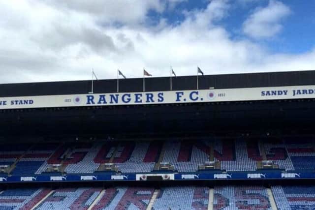 An image of the pre-planned card display for fans in the Sandy Jardine Stand. Picture: Rangers FC