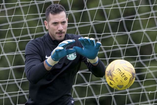 New Hibs goalkeeper Ofir Marciano in training. Picture: Alan Rennie/SNS