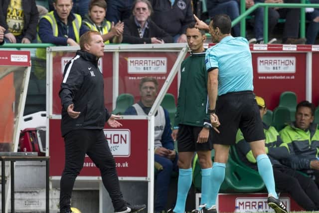 Lennon was sent to the stands against Brondby. His first match in charge. Picture: SNS