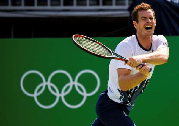 Andy Murray returns the ball during a training session at the Olympic Tennis Center in Rio de Janeiro.  Picture: Martin Bernetti/AFP/Getty Images