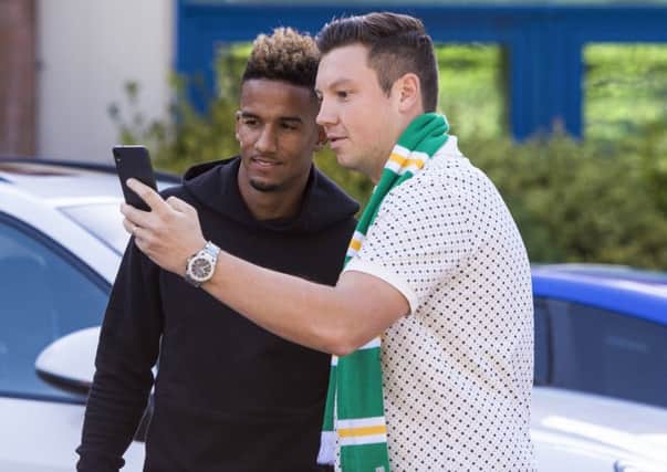 Celtic target Scott Sinclair with a fan after undergoing a medical at Ross Hall. Picture: Craig Williamson/SNS