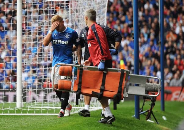 Martyn Waghorn cuts a disconsolate figure after getting injured late on in Rangers' 1-1 draw with Hamilton. Pic: SNS