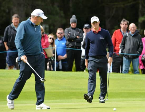 Anthony Wall and Alex Noren battled each other and the wind in today's Aberdeen Asset Management Paul Lawrie Match Play final. Picture: Getty Images