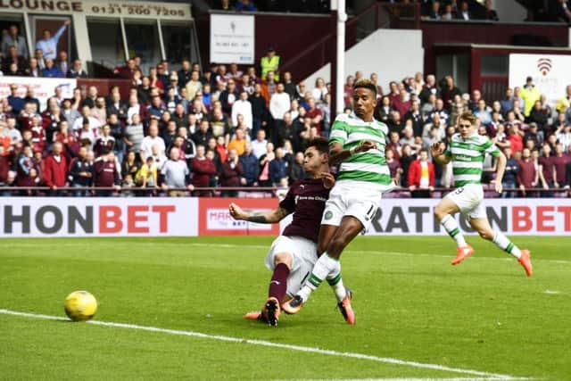Celtic's Scott Sinclair fires home a debut goal to win the match for his side. Picture: SNS