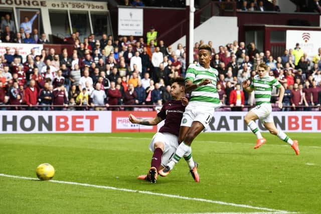 Celtic's Scott Sinclair fires home a debut goal to win the match for his side. Picture: SNS