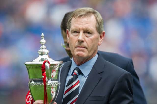 Rangers chairman Dave King with championship trophy prior to Saturday's draw with Hamilton. Picture: John Devlin