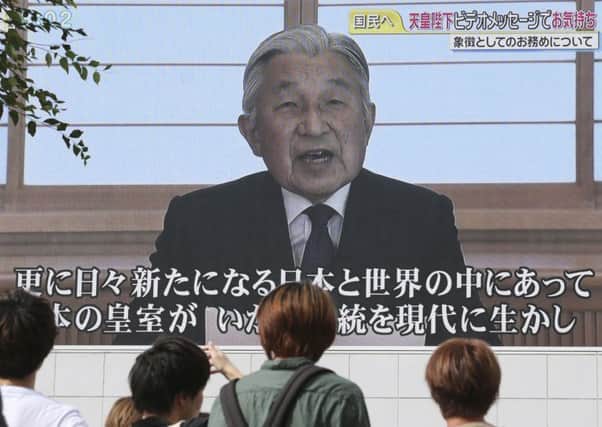 Emperor Akihito spoke in a broadcast message to raise concerns that he might not be able fulfil his duties in the future. Picture: AP