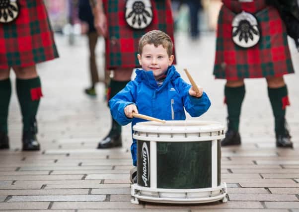 Streuan MacPhee (5) and the Alloa Bowmar Pipe Band get things going at Piping Live! 2016. Picture: John Devlin