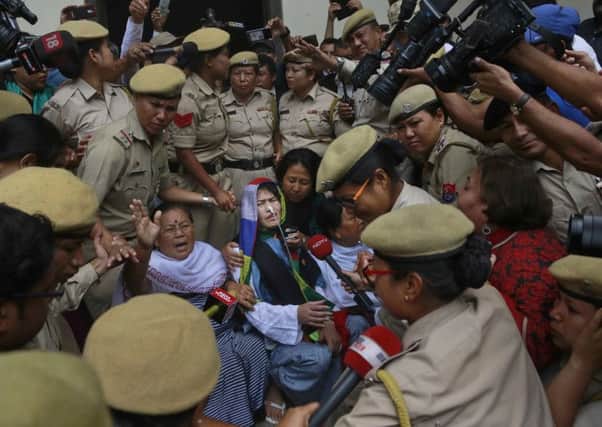 Irom Sharmila faces the press after a court appearance in Imphal. Picture: AP