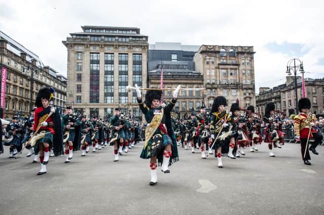 Royal Edinburgh Military Tattoo hold their annual performance in Glasgow's George Square. Picture: John Devlin