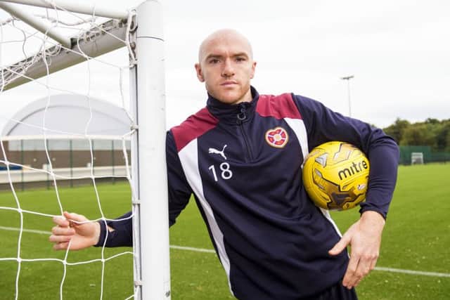 Hearts' Conor Sammon at Riccarton ahead of the Betfred Cup tie against St Johnstone. Picture: Gary Hutchison/SNS