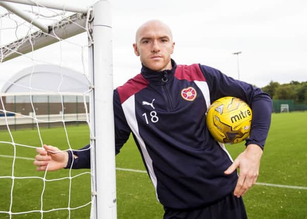 Hearts' Conor Sammon at Riccarton ahead of the Betfred Cup tie against St Johnstone. Picture: Gary Hutchison/SNS