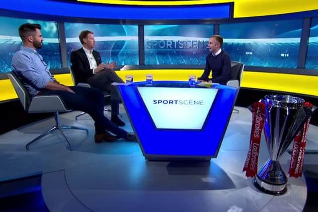 Steven Thompson, Michael Stewart and Jonathan Sutherland on the set of Sportscene. Picture: BBC