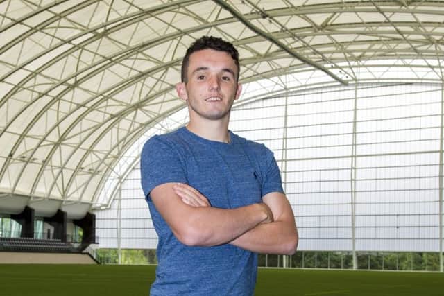 Hibs midfielder John McGinn was at Scotlands new performance centre at Riccarton yesterday. Picture: SNS