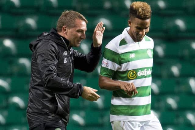 Brendan Rodgers congratulations new signing Scott Sinclair at full-time. Picture: SNS
