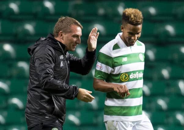 Brendan Rodgers congratulations new signing Scott Sinclair at full-time. Picture: SNS