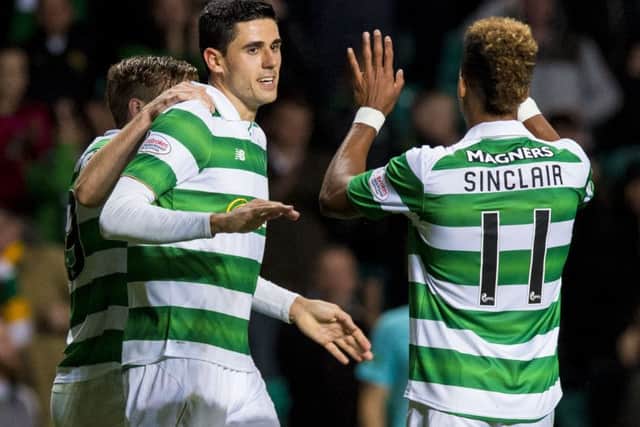 Tom Rogic, centre, and Scott Sinclair both had outstanding evenings. Picture: SNS