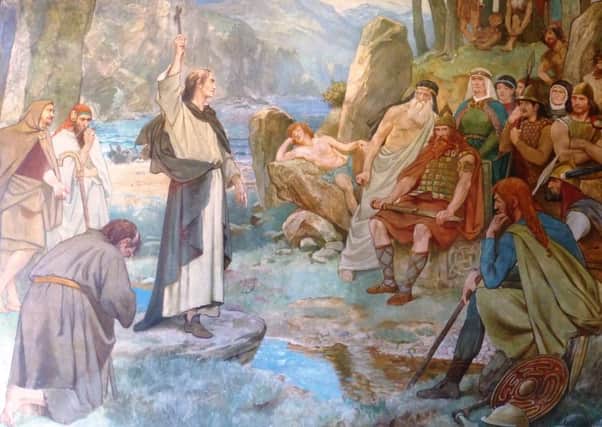 Saint Columba converting the Picts to Christianity. Painting by William Brassey Hole hanging in the Scottish National Portrait Gallery. PIC Wikicommons.