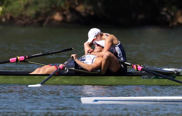 Great Britain's Katherine Grainger and Victoria Thornley finish in silver following the women's doubles sculls final in Rio. Picture: Martin Rickett/PA Wire