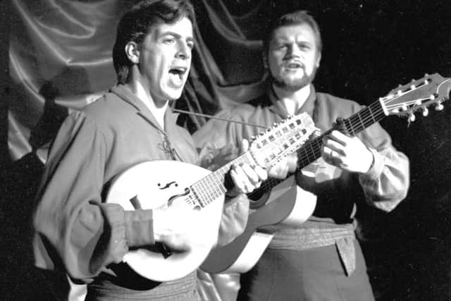 The Corries (Williamson, left and Browne, right) on stage at the Caley Cinema during the 1966 Edinburgh Festival. Picture: Dennis Straughan