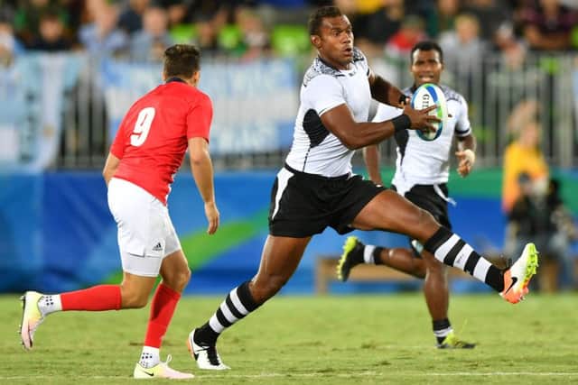 Former Glasgow man Leone Nakarawa was in rampaging form for Fiji in the Olympic sevens final. Picture: AFP/Getty Images