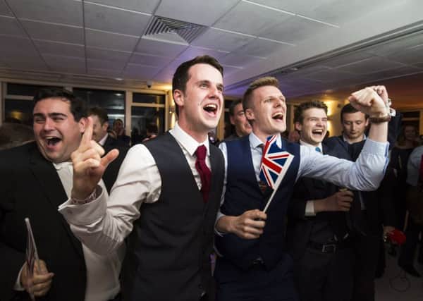 Leave campaigners celebrate at Millbank Tower. Picture: Jack Taylor/Getty