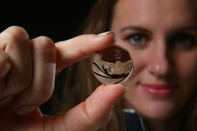 British swimmer Jazz Carlin with the official Team GB gold edition 50p coin. Picture: PA