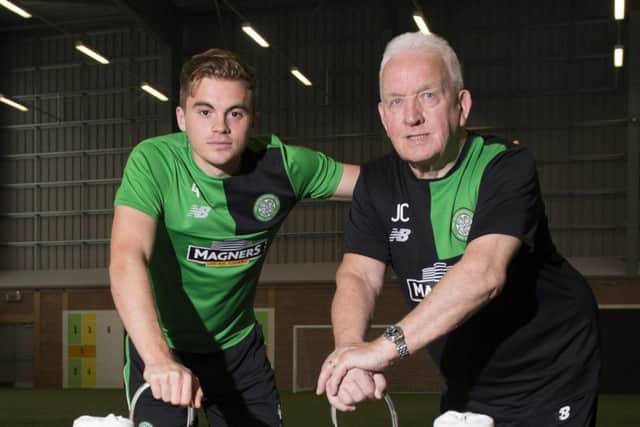 Celtic's James Forrest, left, with Lisbon Lion John Clark ahead of the game against Inter Milan in the International Champions Cup in Limerick. Picture: SNS