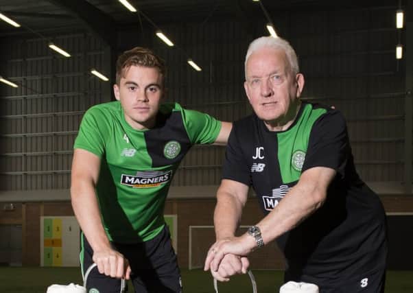 Celtic's James Forrest, left, with Lisbon Lion John Clark ahead of the game against Inter Milan in the International Champions Cup in Limerick. Picture: SNS