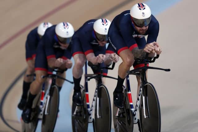 Great Britain's Ed Clancy, Steven Burke, Owain Doull and Sir Bradley Wiggins won gold in the Men's Team Pursuit. Picture: David Davies/PA Wire
