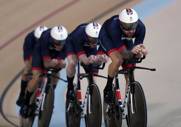 Great Britain's Ed Clancy, Steven Burke, Owain Doull and Sir Bradley Wiggins won gold in the Men's Team Pursuit. Picture: David Davies/PA Wire
