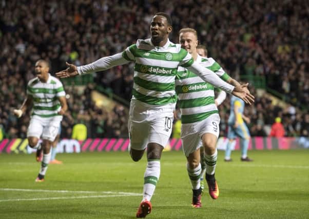 Moussa Dembele celebrates after scoring the match-winner against Astana. Picture: Rob Casey/SNS