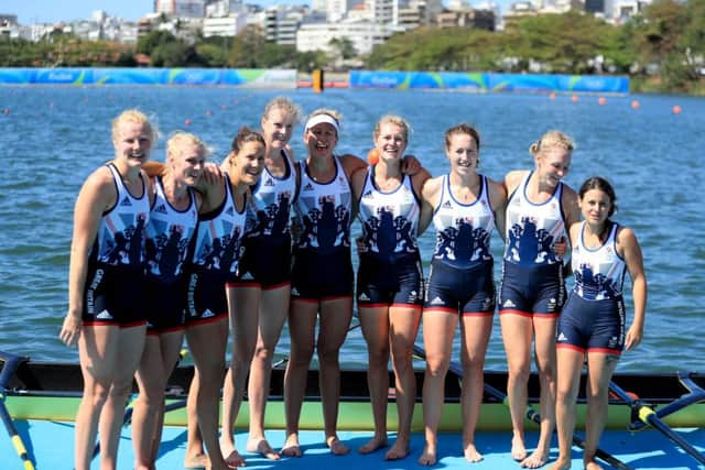 Great Britain celebrate after winning silver in the women's eight.
PPicture: Mike Egerton/PA Wire