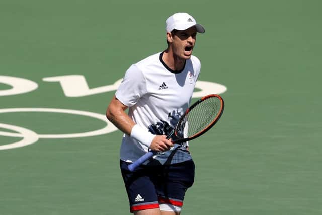 Andy Murray roars during his match against Japan's Kei Nishikori in the Olympic semi-final. Picture: Owen Humphreys/PA Wire