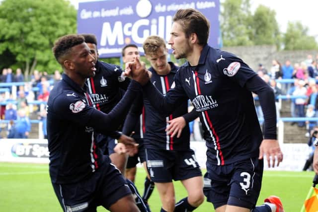 Luke Leahy (3) clebrates scoring Falkirk's late equaliser. Picture Michael Gillen/Falkirk Herald