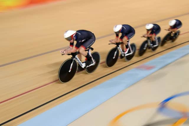 Britain won gold in the women's team pursuit cycling. Picture: AFP/Getty Images