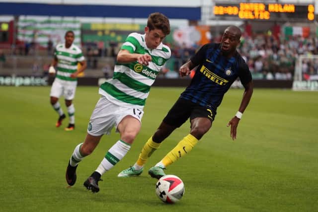 Celtic's Ryan Christie and Inter Milan's Geoffrey Kondogbia. Picture: Niall Carson/PA Wire
