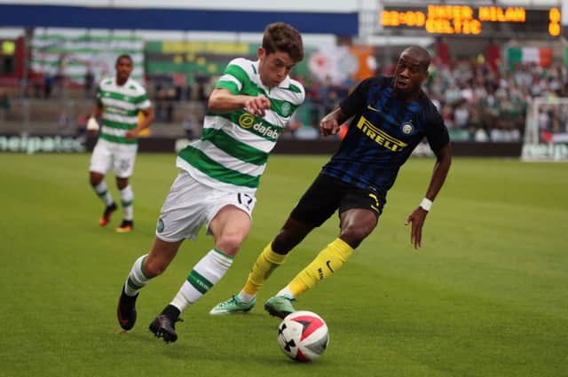 Celtic's Ryan Christie and Inter Milan's Geoffrey Kondogbia. Picture: Niall Carson/PA Wire