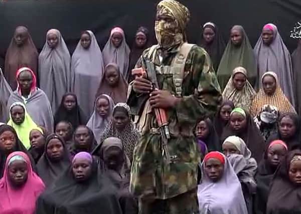 An image taken from the video in which Boko Haram claims some of the kidnapped girls have been killed by air strikes. Picture: Getty Images
