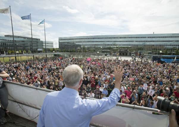 Labour leader Jeremy Corbyn addresses a rally of supporters in Milton Keynes on Saturday. Picture: PA