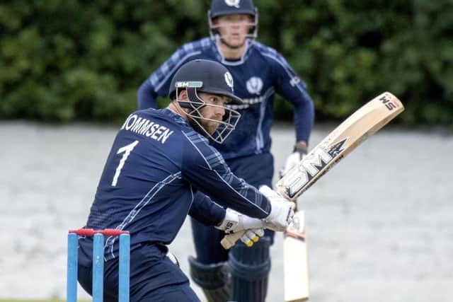 Scotland captain Preston Mommsen gets the ball away during his unbeaten 111 at the Grange. Picture: Donald Macleod