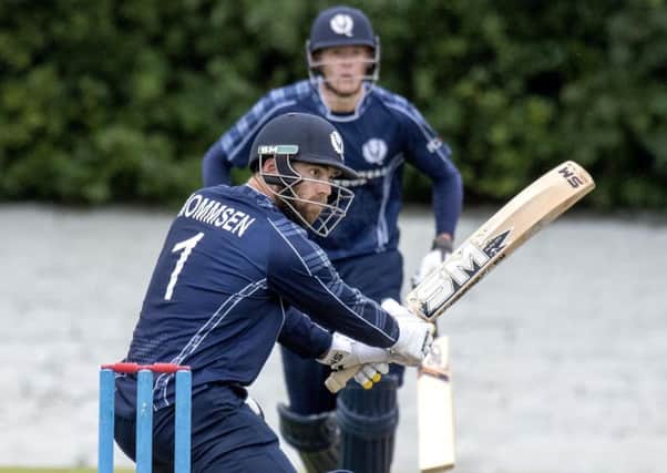 Scotland captain Preston Mommsen gets the ball away during his unbeaten 111 at the Grange. Picture: Donald Macleod