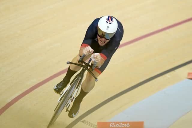 Mark Cavendish sprints to second place in the points race of the omnium last night. Picture: Getty.