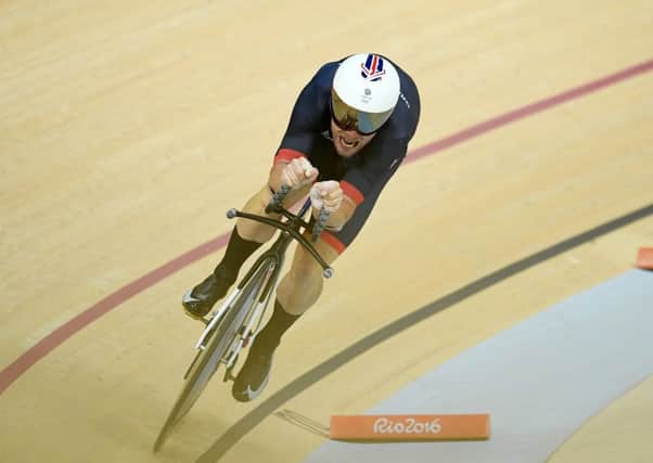 Mark Cavendish sprints to second place in the points race of the omnium last night. Picture: Getty.