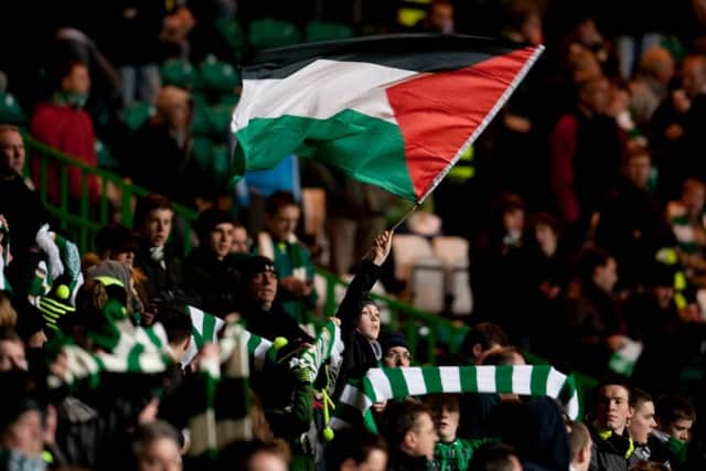 A Palestine flag visible at Celtic Park during a Europa League match with Hapoel Tel-Aviv in 2009. Picture: SNS