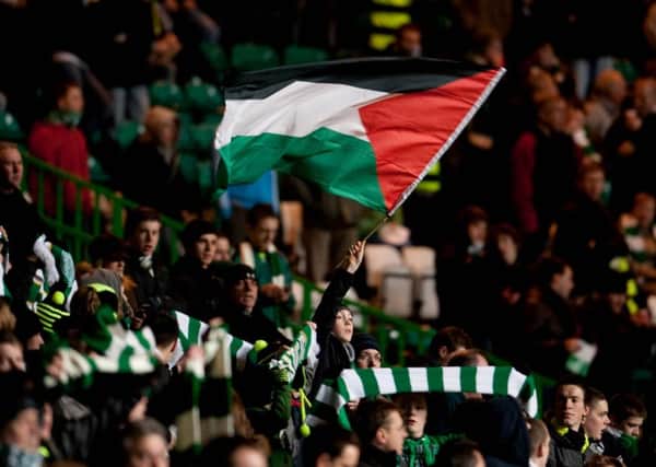 A Palestine flag visible at Celtic Park during a Europa League match with Hapoel Tel-Aviv in 2009. Picture: SNS