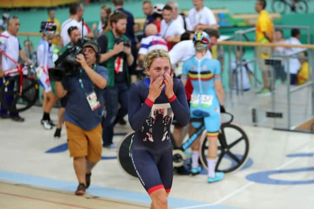 Great Britain's Laura Trott celebrates winning gold in the women's omnium. Picture: David Davies/PA Wire