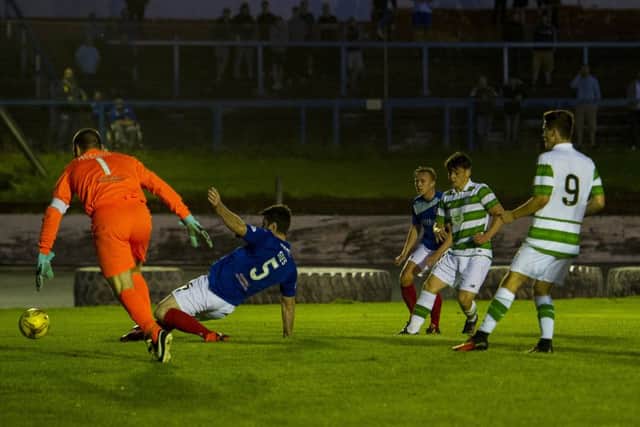 Celtic's PJ Crossan hits the winner against Cowdenbeath. Picture: SNS